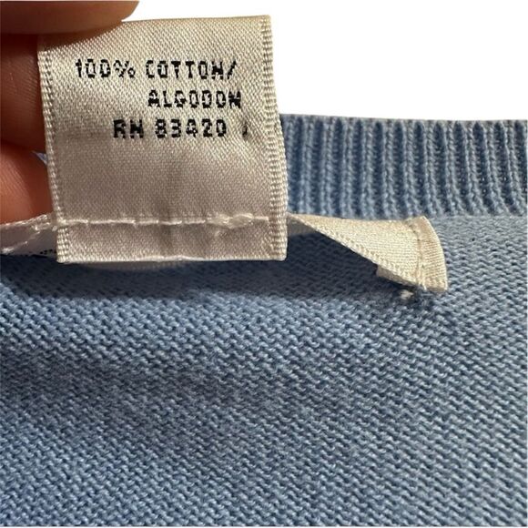 AUGUST SILK PERIWINKLE ARGYLE BUTTON UP 3/4 SLEEVE COTTON CARDIGAN SWEATER LARGE - Picture 4 of 9